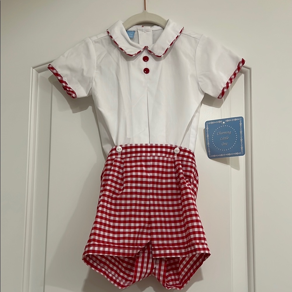 NWT. Red and White Checkered Short Sleeve Romper